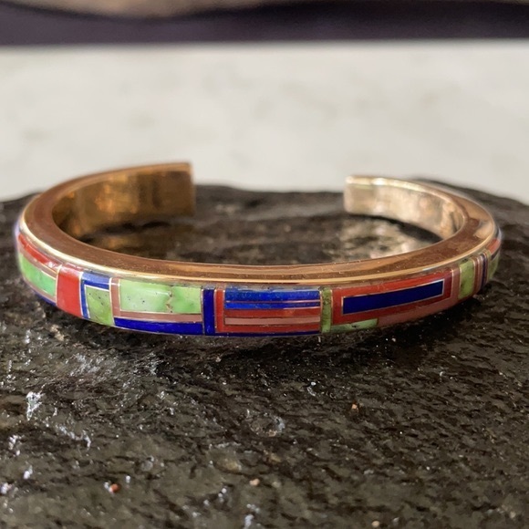 Vintage 14K Zuni Gold Multistone Walley Bracelet - Picture 3 of 16